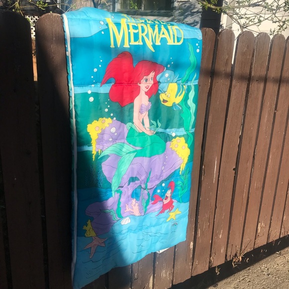 90s vintage Disney Little Mermaid Sleeping Bag Ariel Flounder Sebastian - Picture 2 of 8